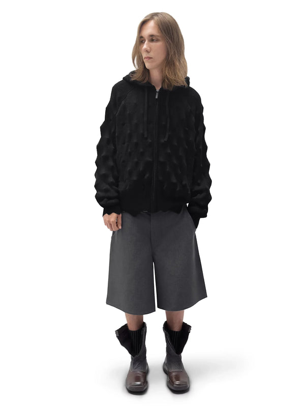 Spiked Zip-Up Hoodie Black