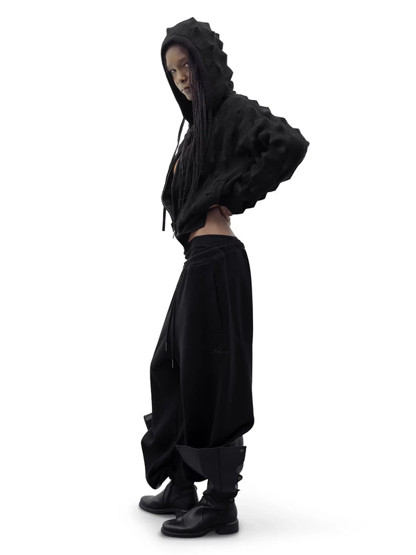 Spiked Zip-Up Hoodie Black