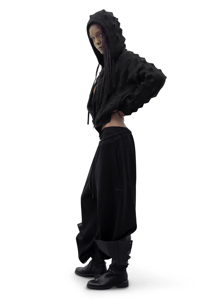 Spiked Zip-Up Hoodie Black