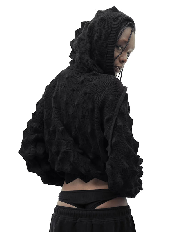 Spiked Zip-Up Hoodie Black