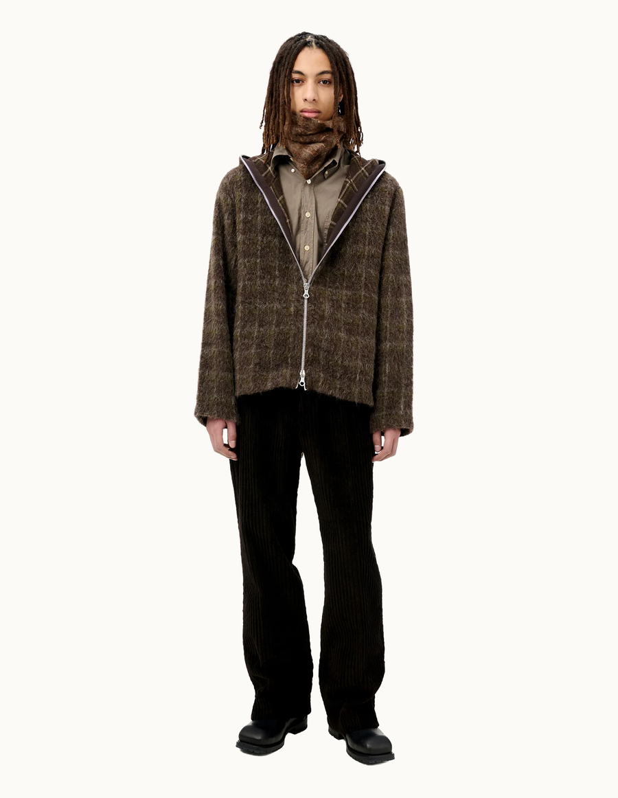 Full Zip Hood-Dorf Check Hairy Wool