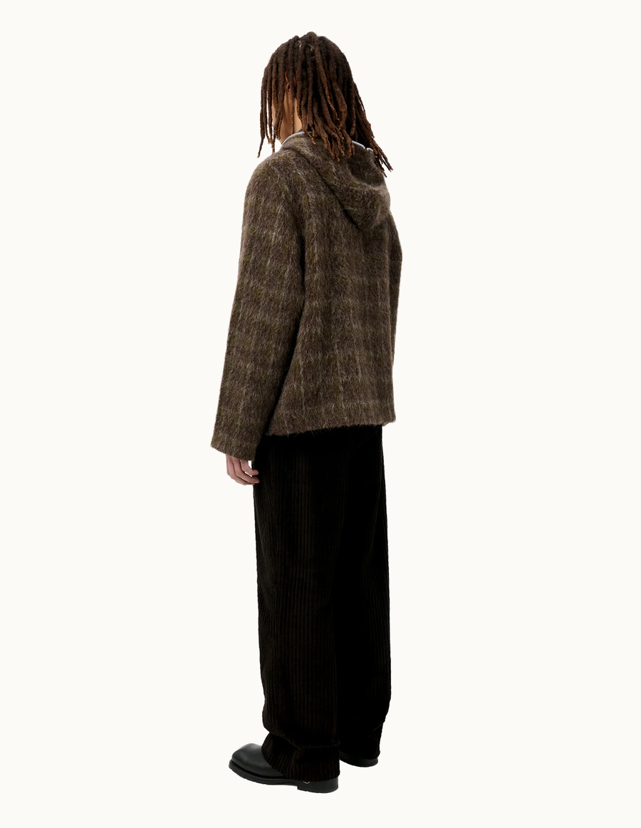 Full Zip Hood-Dorf Check Hairy Wool