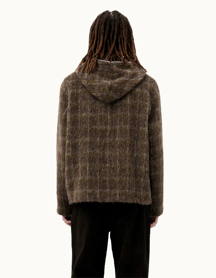 Full Zip Hood-Dorf Check Hairy Wool