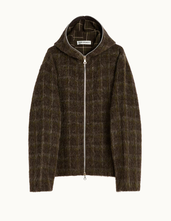 Full Zip Hood-Dorf Check Hairy Wool