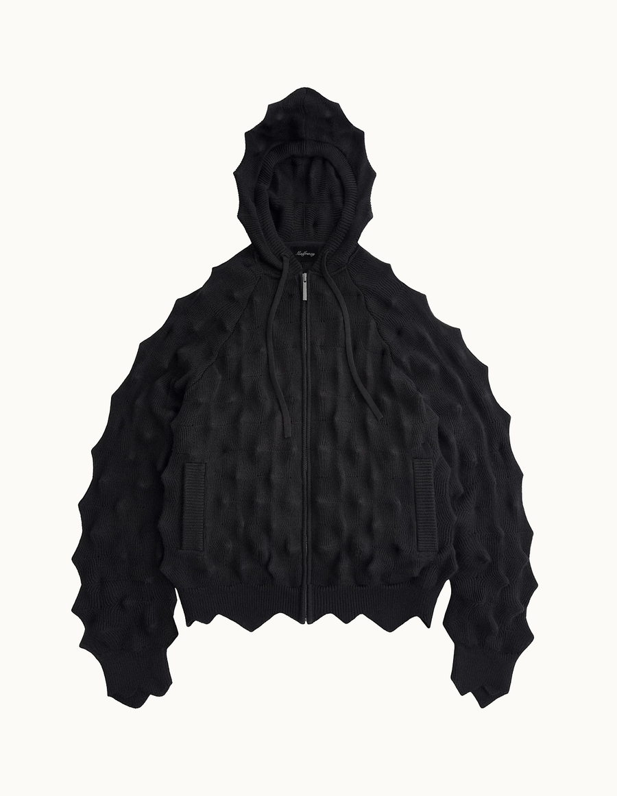 Spiked Zip-Up Hoodie Black