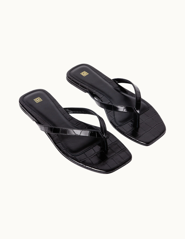 Croco-embossed Flip Flops Black
