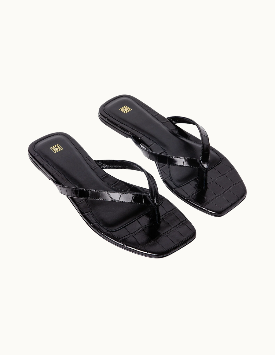 Croco-embossed Flip Flops Black