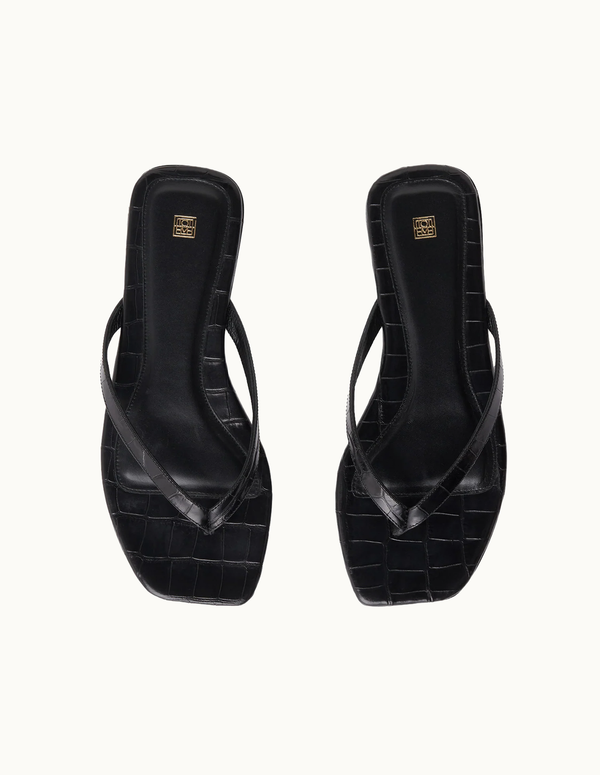 Croco-embossed Flip Flops Black