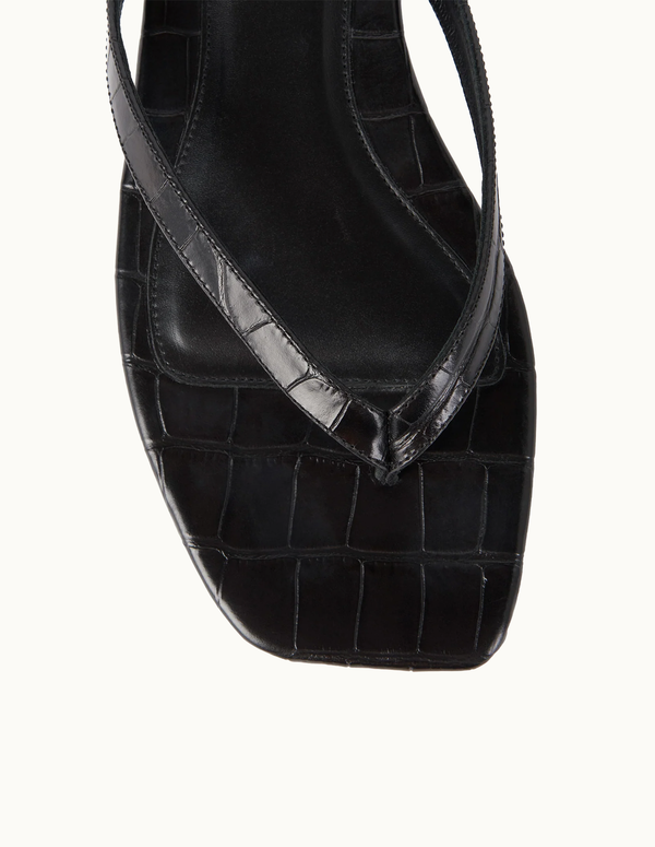 Croco-embossed Flip Flops Black