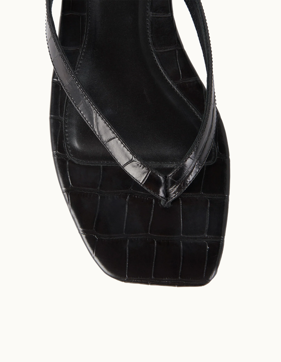 Croco-embossed Flip Flops Black