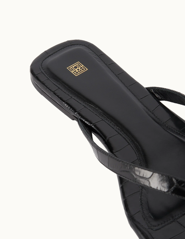 Croco-embossed Flip Flops Black