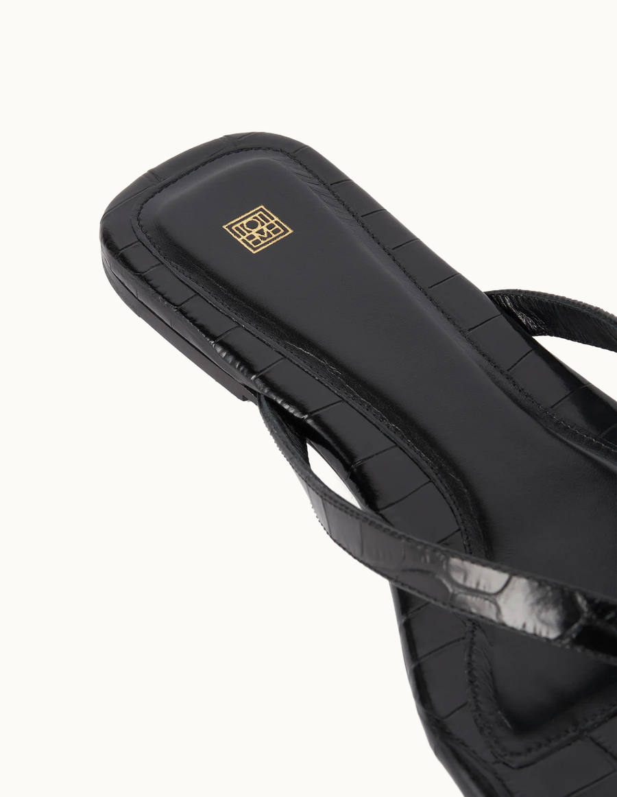 Croco-embossed Flip Flops Black