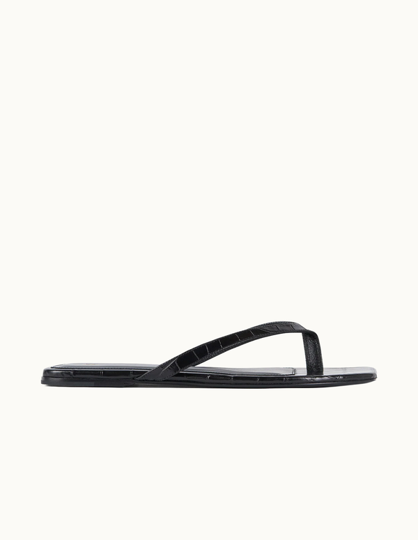 Croco-embossed Flip Flops Black