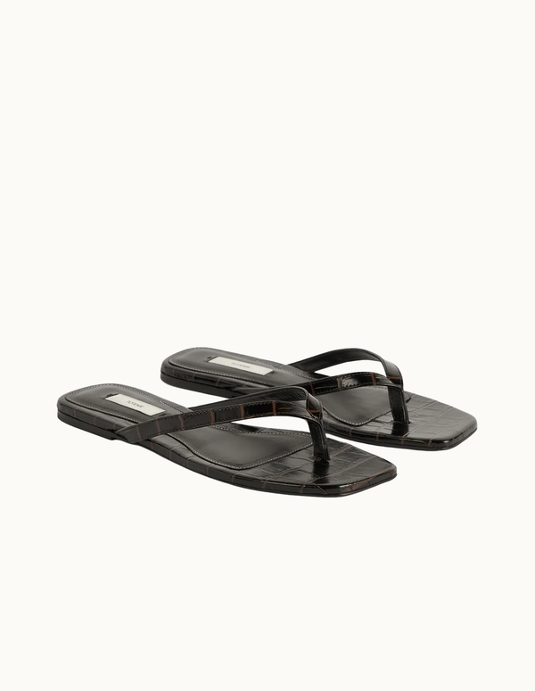 Croco-embossed Flip Flops Dark Brown