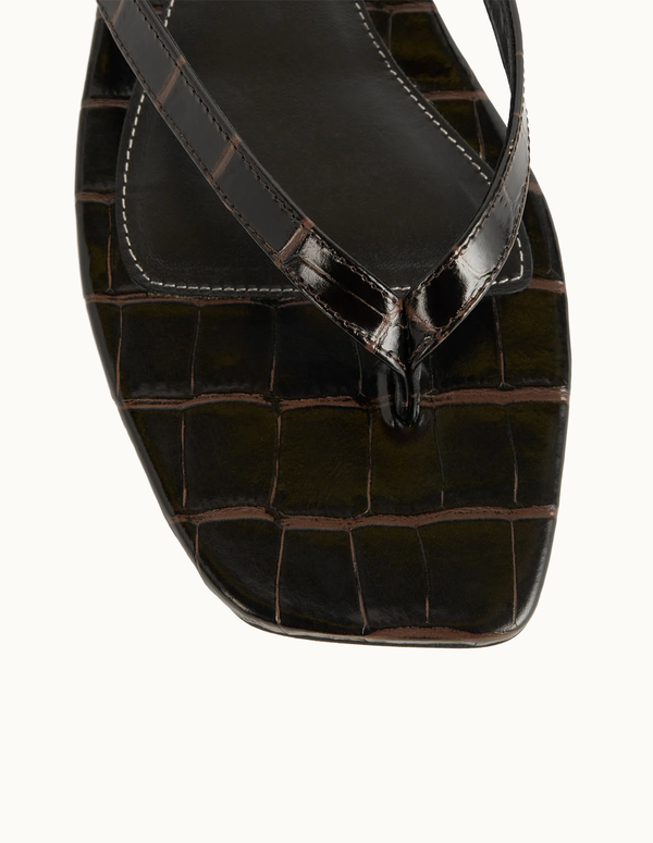 Croco-embossed Flip Flops Dark Brown