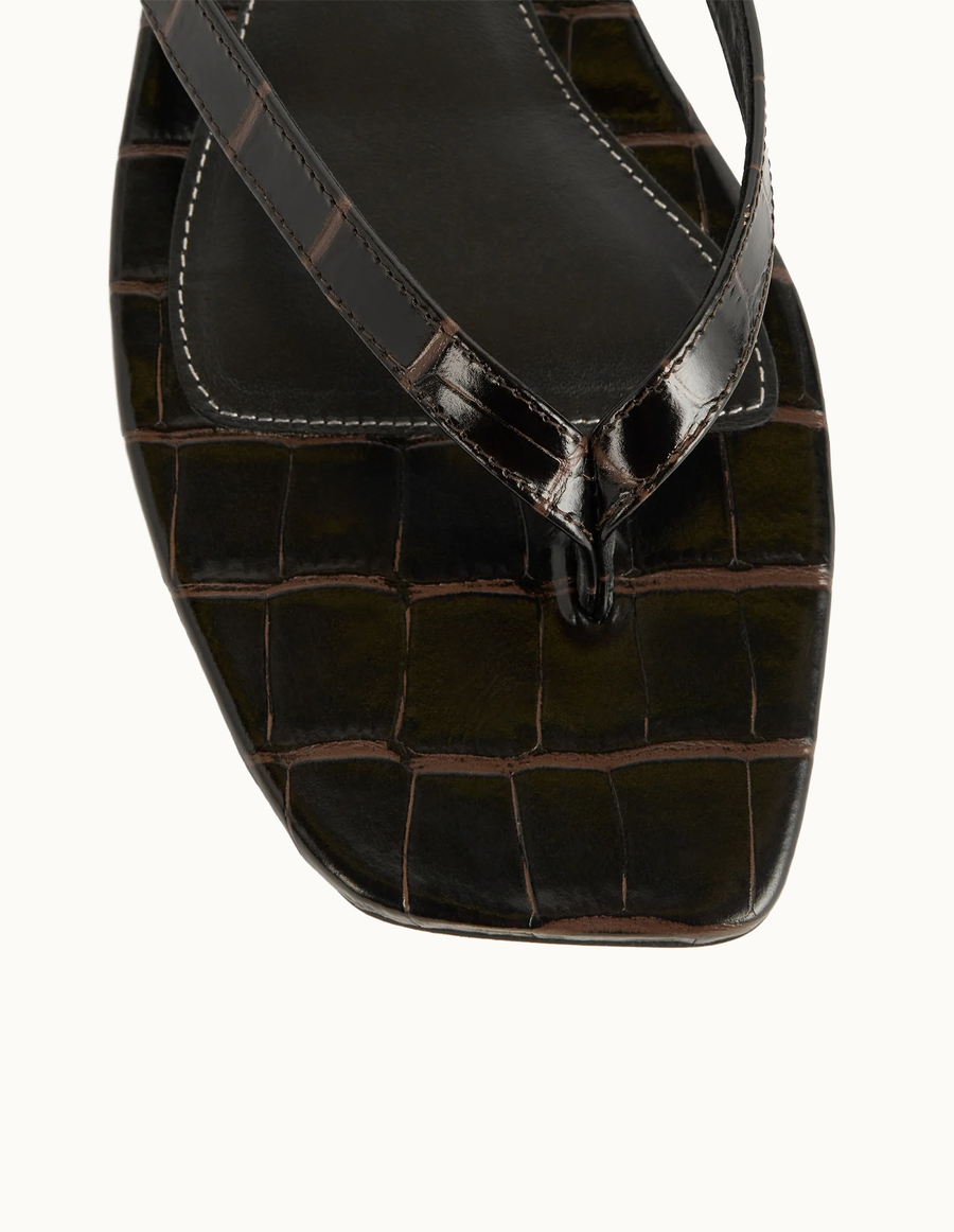 Croco-embossed Flip Flops Dark Brown