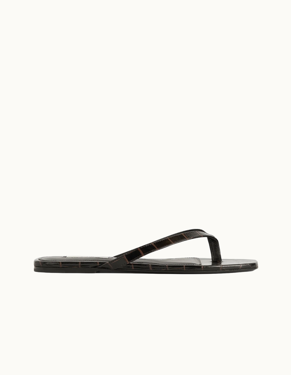 Croco-embossed Flip Flops Dark Brown