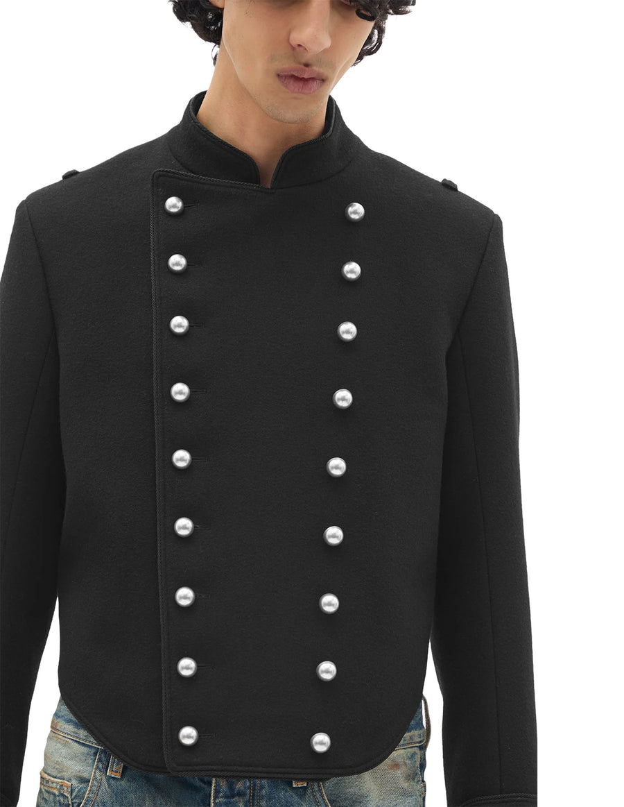 Noa Double Breasted Cropped Marsina Jacket — Black