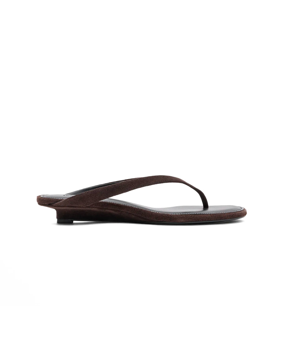 Mid-Heel Split Suede Toe Sandal — Brown